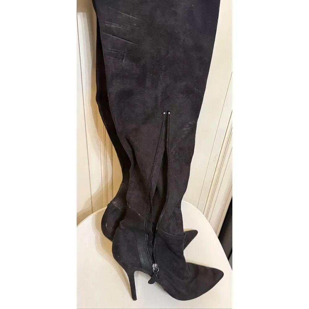 Mojo Moxy Women's Suede Pointed Toe Stiletto Over the Knee Boots Black Size 8